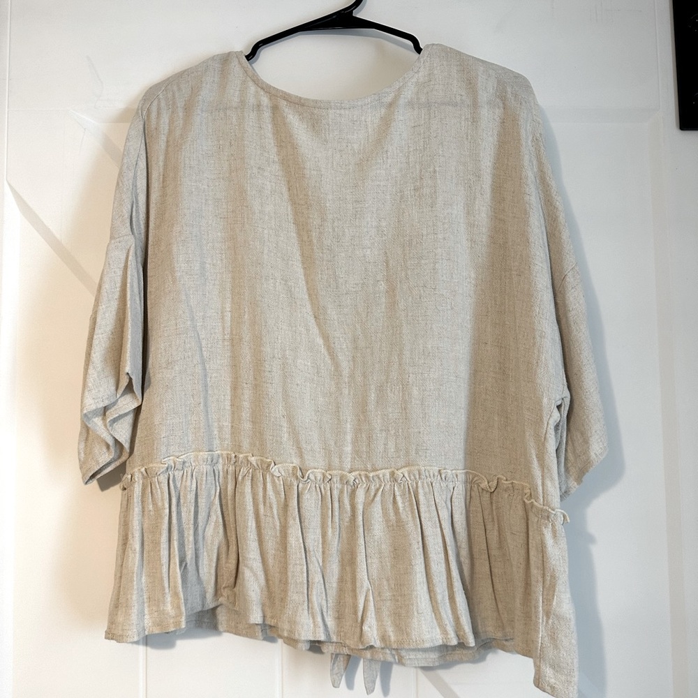 Dottie Couture Oatmeal Blouse w/ Open Back